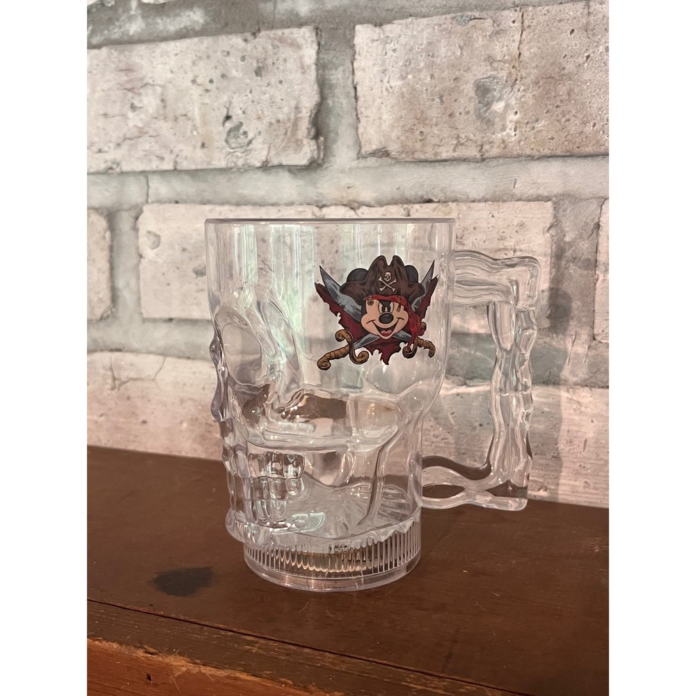 Disney Parks Pirates of the Caribbean Light-Up Plastic Skull Mug w Mickey Mouse